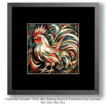 Mowbi's Chicken Farmcore Farmhouse Decor - 8"x8" Wall Art Print - Flowing Nouveau Rooster