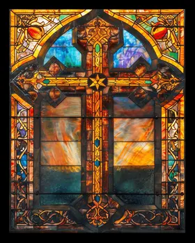 Golden Stained Glass Christian Cross 8"x10" Art Print
