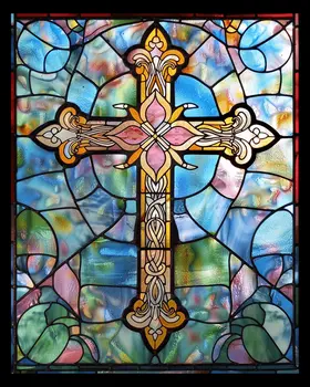 Pastel Stained Glass Christian Cross 8"x10" Art Print