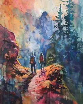 Couple Hiking - Mowbi's Wildlife 8"x10" Art Print Collection