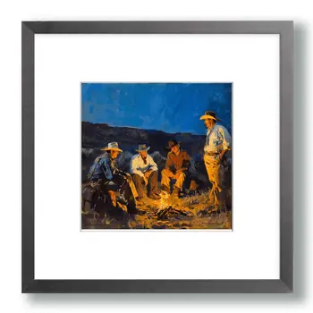Rustic Cowboy Campfire 8"x8" Art Print