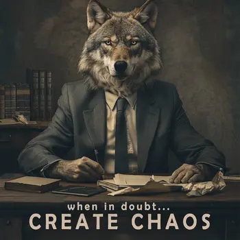 Wolf Humor - When in Doubt, Create Chaos Businessman Wolf 8"x8" - Mowbi's Funny Humorous Wall Art Prints