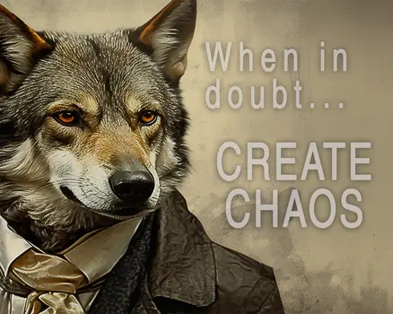 Wolf Humor - When in Doubt, Create Chaos 8"x10" - Mowbi's Funny Humorous Wall Art Prints