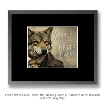 Wolf Humor - When in Doubt, Create Chaos 8"x10" - Mowbi's Funny Humorous Wall Art Prints