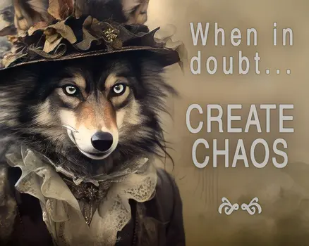 Wolf Humor - When in Doubt, Create Chaos Lady Wolf 8"x10" - Mowbi's Funny Humorous Wall Art Prints