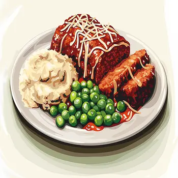 Meatloaf and Mashed Potatoes and Green Peas 8”x8” Art Print Bistro Collection