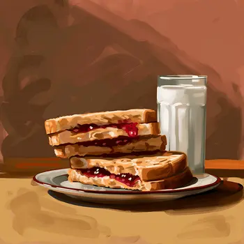 Peanut Butter and Jelly Sandwich with a Glass of Milk 8”x8” Art Print Bistro Collection