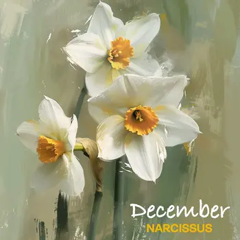 Painterly December Narcissus Paperwhite Bunch Birth Flower 8"x8" Art Print