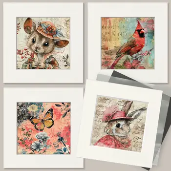 Vintage Piglet Mixed Media 8"x10" Art Print