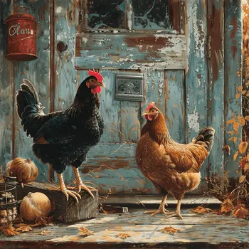 Chickens at the Door 8"x8" Art Print