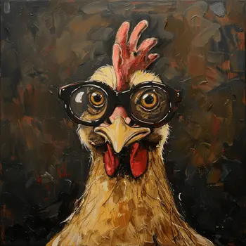 Funny Chicken in Sunglasses 8"x8" Art Print