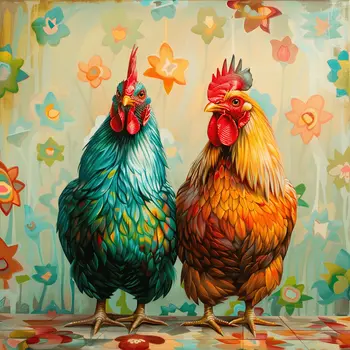 Chicken Pair 8"x8" Art Print