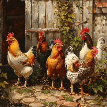 Farmyard Fashionistas Chicken 8"x8" Art Print
