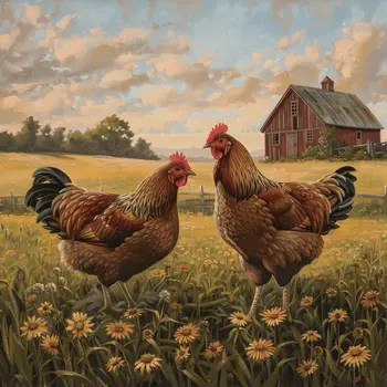 Chickens in the Field8"x8" Art Print