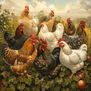 Barnyard Royalty Chicken 8"x8" Art Print
