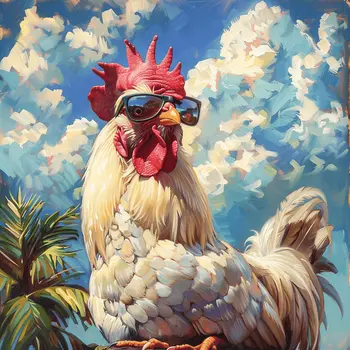 Mowbi's Chicken Farmcore Farmhouse Decor - 8"x8" Wall Art Print - Chicken in Sunglasses