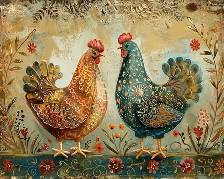 Mowbi's Chicken Farmcore Farmhouse Decor - 8"x10" Wall Art Print - French Aesthetic Chickens
