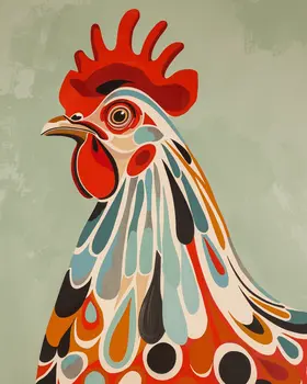 Mowbi's Chicken Farmcore Farmhouse Decor - 8"x10" Wall Art Print - Mid-Century Modern Chicken Portrait
