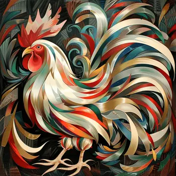 Mowbi's Chicken Farmcore Farmhouse Decor - 8"x8" Wall Art Print - Flowing Nouveau Rooster