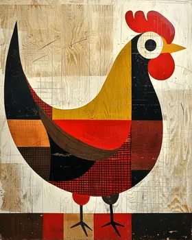 Mowbi's Chicken Farmcore Farmhouse Decor - 8"x10" Wall Art Print - Scandinavian Folk Art Rooster