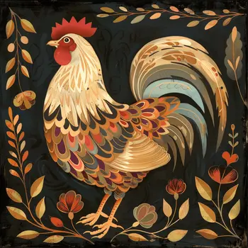 Early American Chicken 8"x8" Art Print