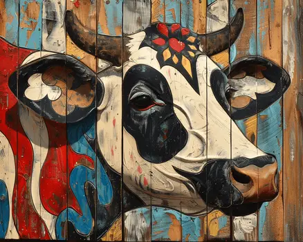 Boho Folk Art Cow 8"x10" Art Print