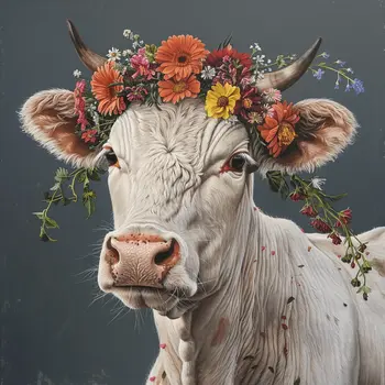 Boho Floral Cow 8"x8" Art Print