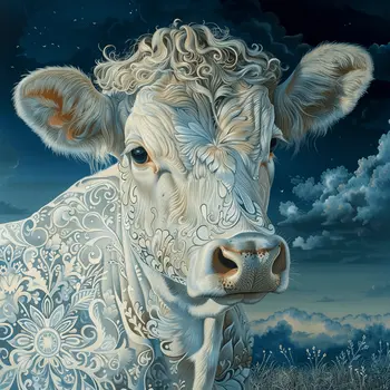 Midnight Dream Cow 8"x8" Art Print