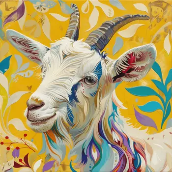 Yellow Boho Goat 8"x8" Art Print