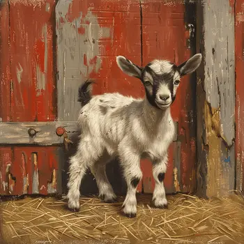 Goat Kid by Barn Door 8"x8" Art Print