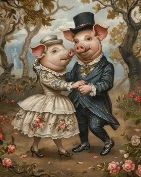Vintage Dancing Pigs 8"x10" Art Print