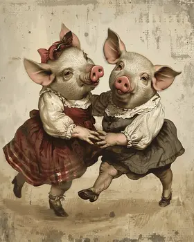 Dancing Pigs 8"x10" Art Print
