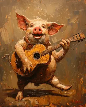 Pig Playing Guitar 8"x10" Art Print