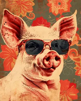 Super Cool Pig with Sunglasses 8"x10" Art Print