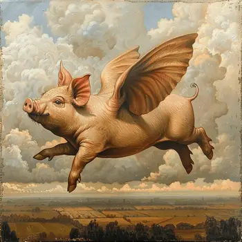 Classic Vintage Flying Pig 8"x8" Art Print