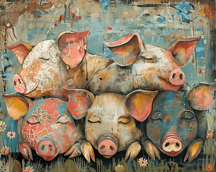 Five Sleeping Pigs 8"x10" Art Print