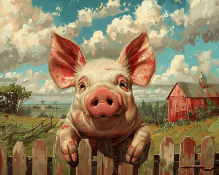Pig on the Fence 8"x10" Art Print