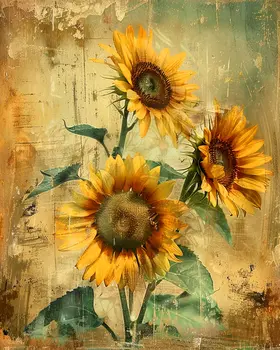 Grunge Sunflowers 8"x10" Art Print