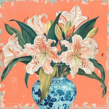 Vintage Lilies in a Vase 8"x8" Art Print