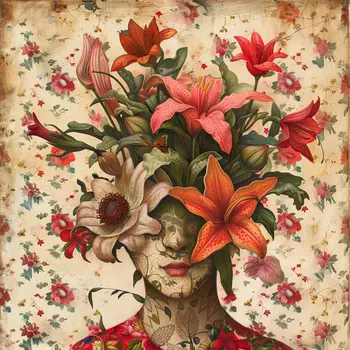 Victorian Flower Head 8"x8" Art Print
