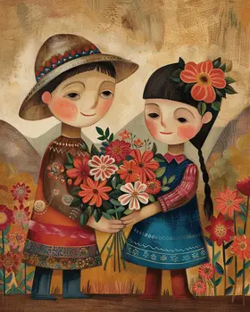 Folk Art Style Love Blooms 8"x10" Art Print