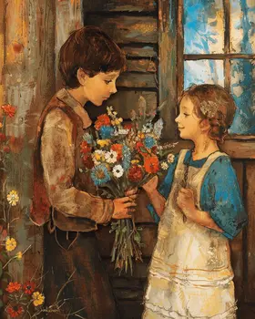 A Sweet Bouquet - Folk Art Style - A Sweet Bouquet 8"x10" Art Print