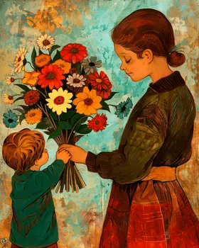 Mom's Sunshine - Folk Art Style - Blooms for You, Mom 8"x10" Art Print
