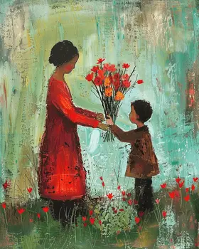 Abuela's Sunshine - Folk Art Style - Blooms for Mi Abuela 8"x10" Art Print