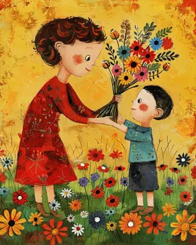 Mom's Blooming Gift - Folk Art Style - Blooms for You, Mommy 8"x10" Art Print