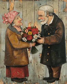 Golden Years Bloom - Folk Art Style - Love's Lasting Bouquet 8"x10" Art Print