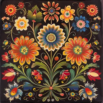 Three Folk Art Flowers At Night Art Print