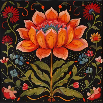 Folk Art Poppy Art Print