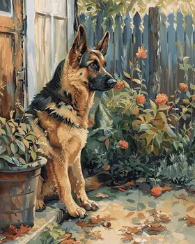 German Shepherd Standing Guard 8”x10” Art Print