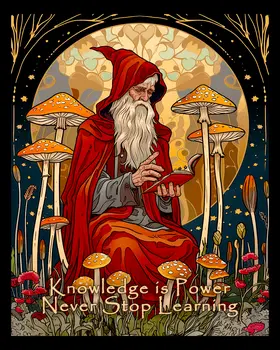 Wizard - Knowledge is Power, Never Stop Learning 8"x10" Art Print - Mowbi Fantasy Mushrooms Wall Art Print Collection
